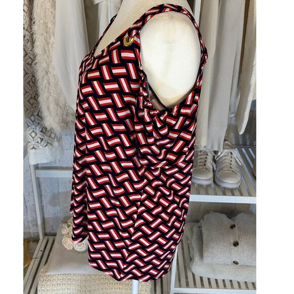 Michael Kors Women's Sz M Navy, Red, White Graphic Print Off Shoulder Top #0338 - Picture 3 of 11